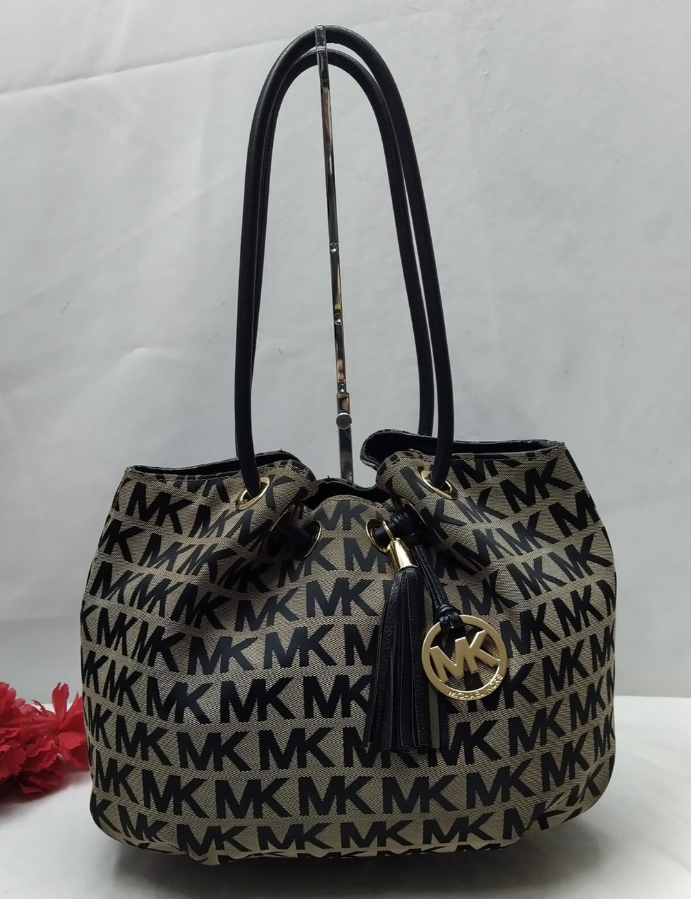 Michael Kors Black Canvas MK Printed Double Handles Shoulder Bag